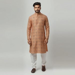 New Semi Long Printed Linen Panjabi For Men