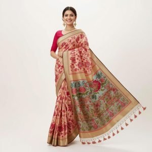 Screen Print Comfortable Half Silk Saree For Women