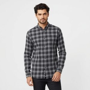 Black & White Check Oxford Long Sleeve Casual Shirt For Men