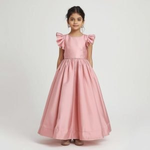 1 pcs Girls' Fancy Pink Frock with Ruffle Sleeves